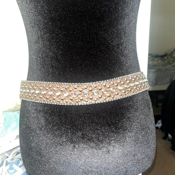 Women\'s Genuine Leather Snakeskin Rhinestone Western Belt SZ S/M